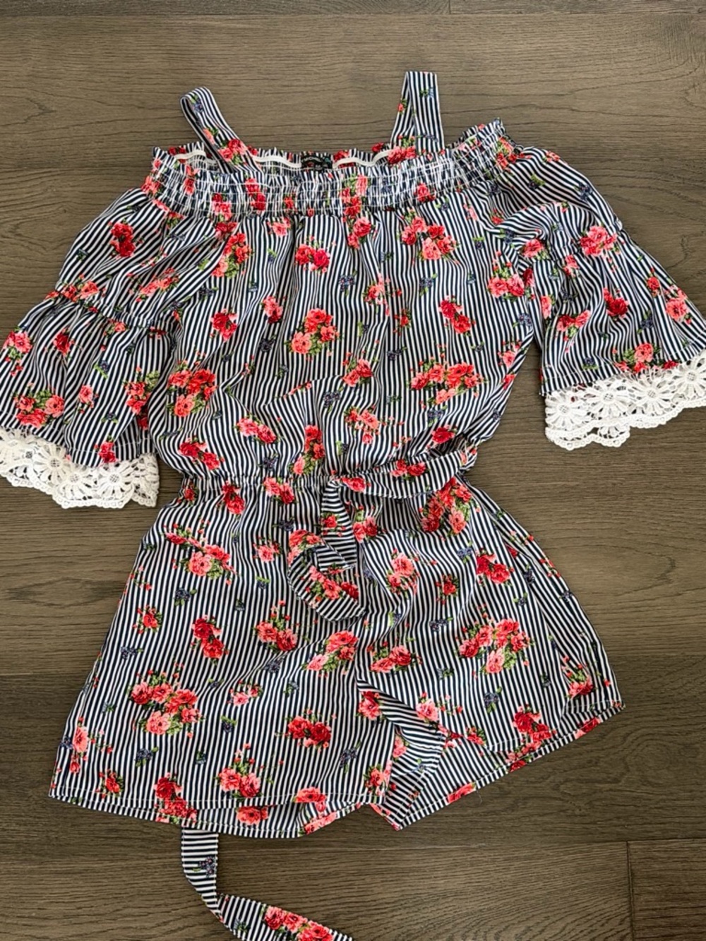 RACHEL Rachel Roy Navy & White Striped Floral Romper